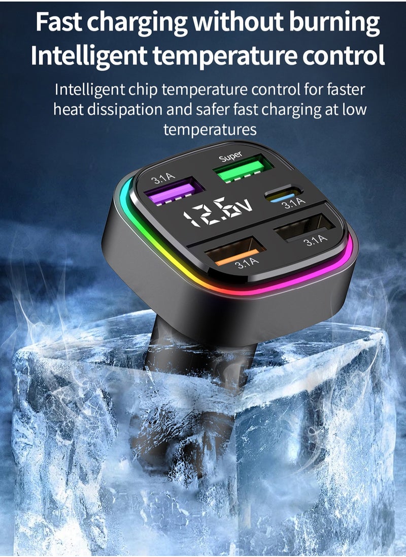 Car charger fast charging one-to-two-to-three car charger with built-in PD dual-line car suitable for Samsung series Android series stable charging exquisite appearance