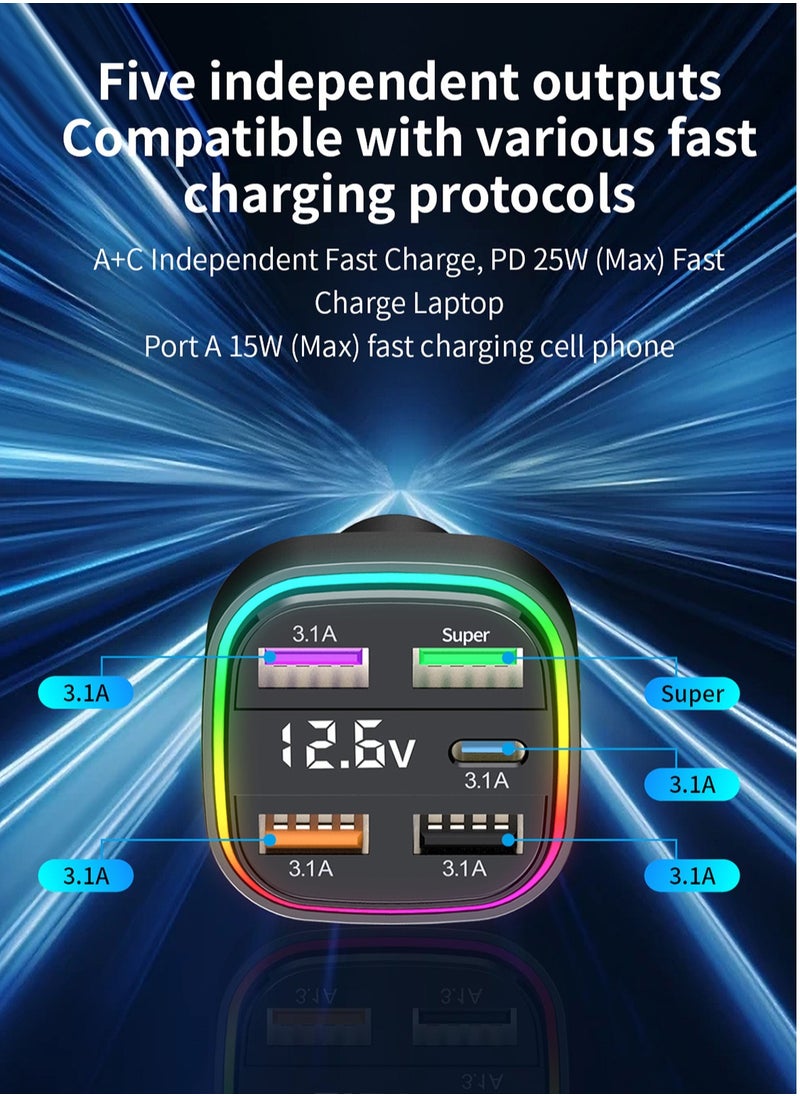 Car charger fast charging one-to-two-to-three car charger with built-in PD dual-line car suitable for Samsung series Android series stable charging exquisite appearance