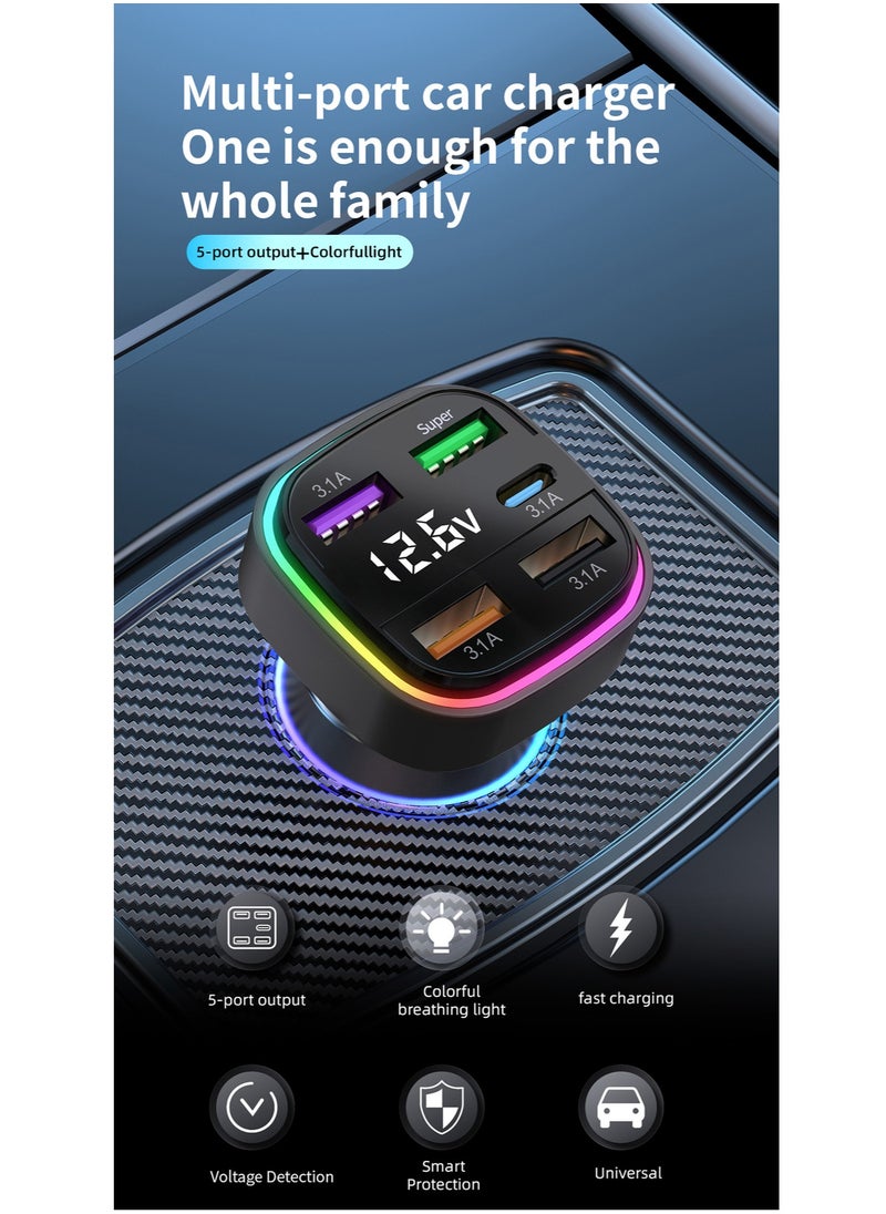Car charger fast charging one-to-two-to-three car charger with built-in PD dual-line car suitable for Samsung series Android series stable charging exquisite appearance