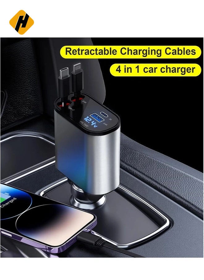 60W Retractable Car Charger Compatible with iPhone15/14/13/12/11,Fast Car Power Adapter PD20W /Type-C 40W,Car USB Fast Phone Charger