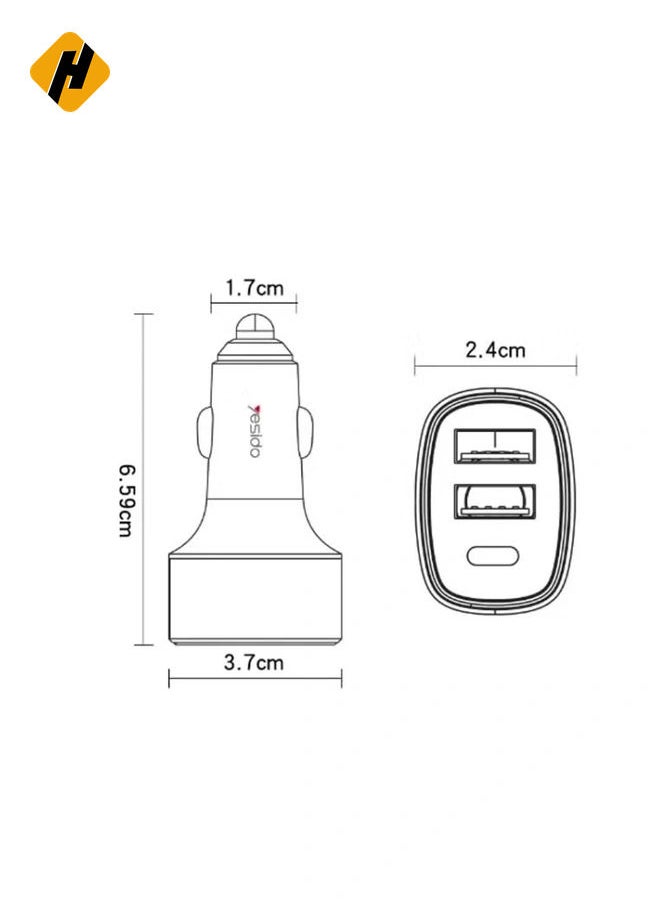 Yesido Y47 49W Double USB+Type-C/USB-C Port Car Fast Charger(Black)