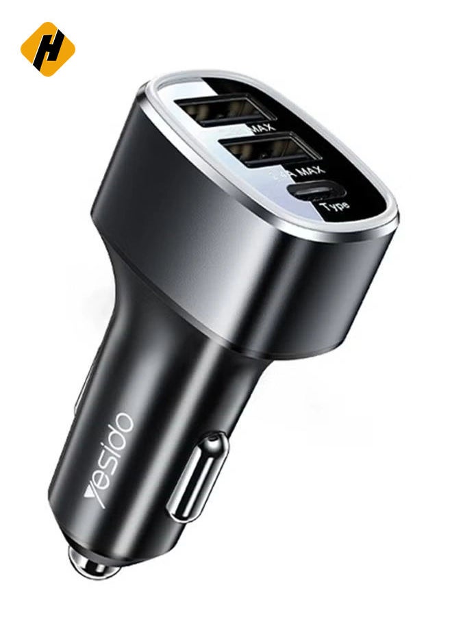 Yesido Y47 49W Double USB+Type-C/USB-C Port Car Fast Charger(Black)