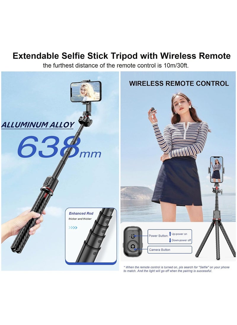 Phone Tripod Flexible Selfie Stick - Octopus Camera Tripod Extendable Cell Phone Tripod Stand with Remote, 360° Rotation Portable Travel Tripod for iPhone Android Camera Video Recording