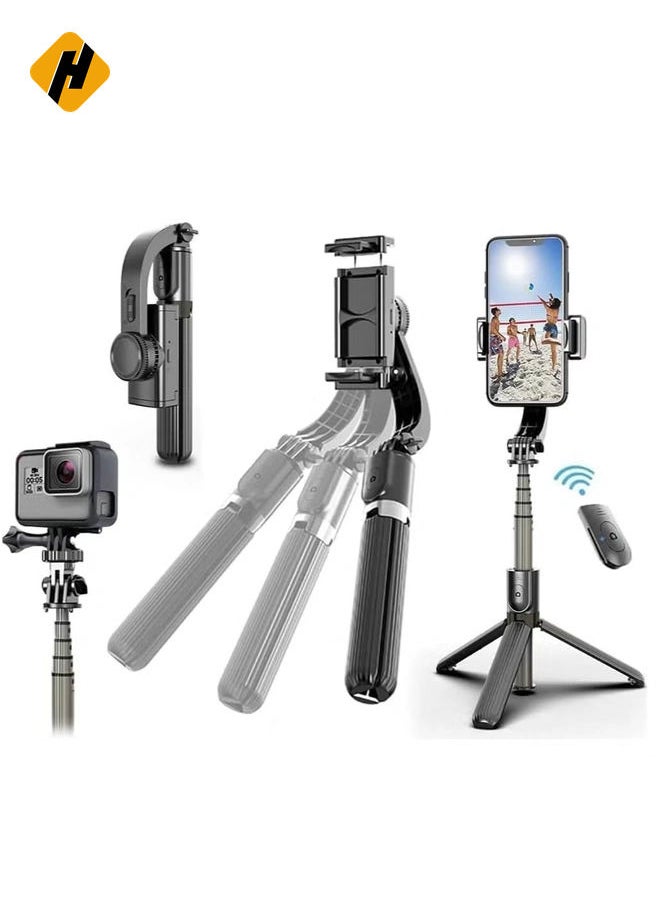 Selfie Stick Gimbal Stabilizer, 360° Rotation Tripod with Wireless Remote, Portable Phone Holder, Auto Balance 1-Axis Gimbal for Smartphones Tiktok Vlog Youtuber Live Video Record