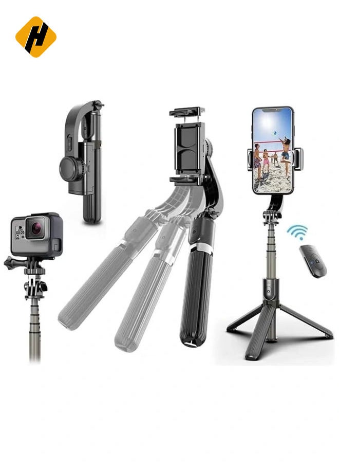 Selfie Stick Gimbal Stabilizer, 360° Rotation Tripod with Wireless Remote, Portable Phone Holder, Auto Balance 1-Axis Gimbal for Smartphones Tiktok Vlog Youtuber Live Video Record