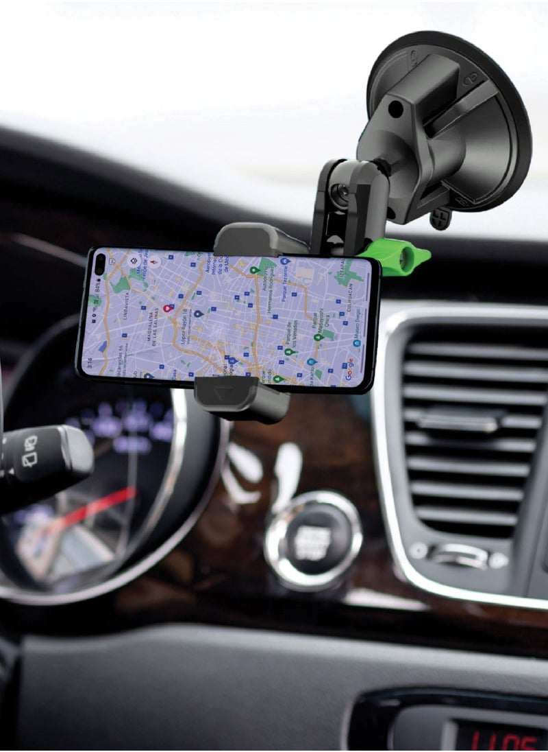 Universal Phone Holder GX-19 / Dashboard / Windshield / Window / Secure Grip / Durable Aluminum / Wide Compatibility / 360° Rotation / Car Phone Mount - Black