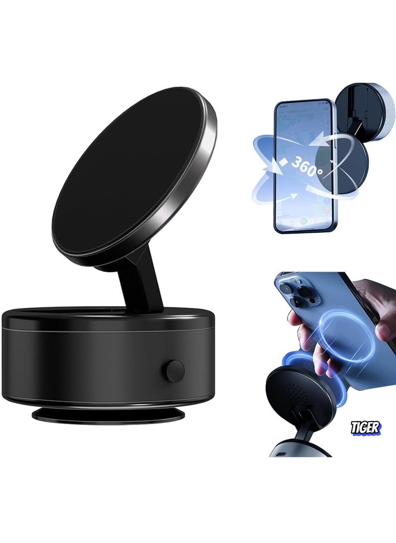 Phone Holder Vacuum Electric Magnetic Suction Car Mount – 360° Rotation, Hands-Free Shower Phone Holder, Electric Suction Cup Magnetic Mount for All Smooth Surfaces (Black)