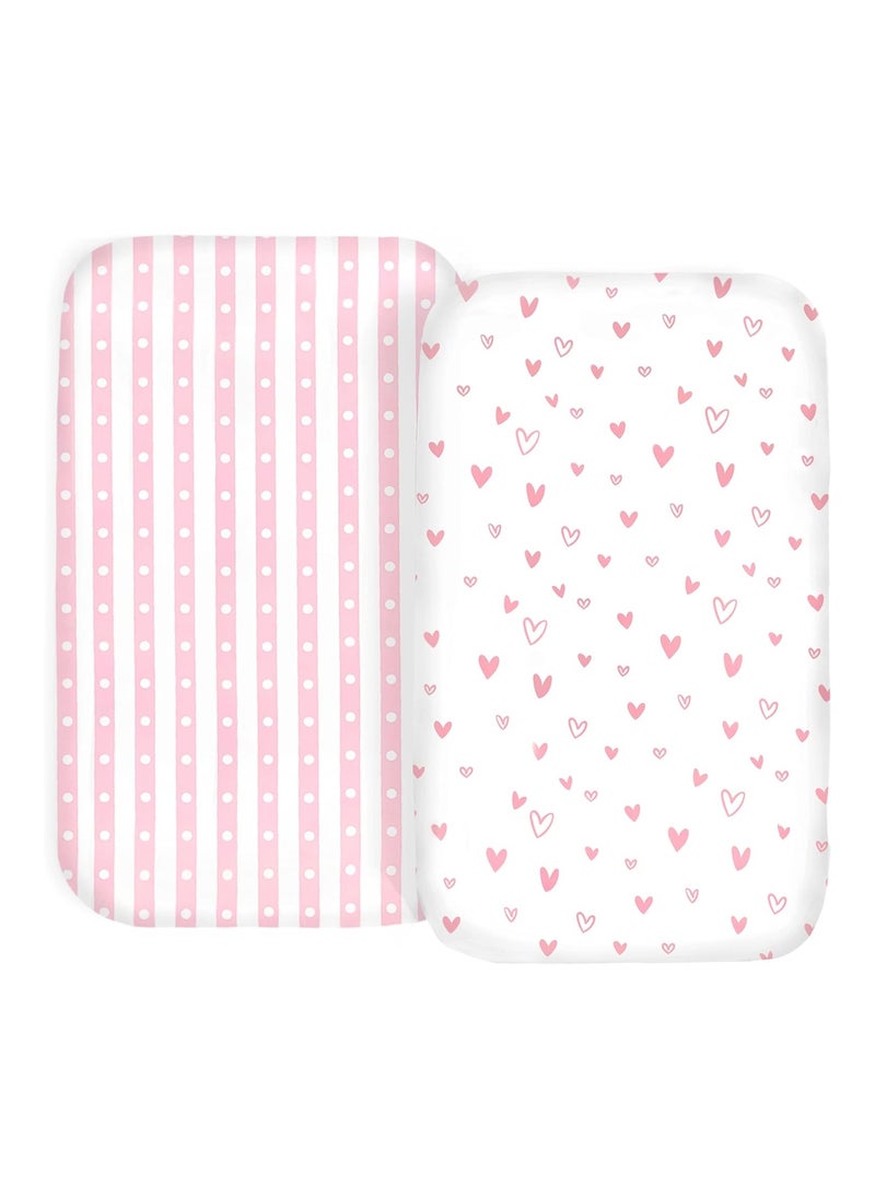 100% Organic Cotton 2 Pk Of Bedside Cosleeper Bassinet Fitted Sheets (Pink And White)