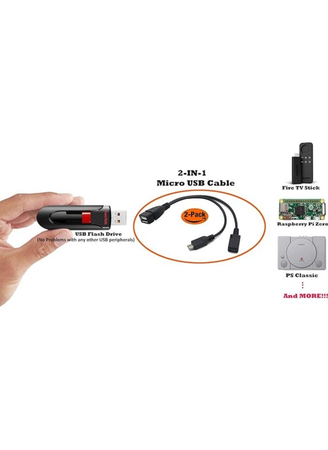 2-in-1 Micro USB to USB Adapter (OTG Cable + Power Cable) for FireStick, PlayStation Classic and More - 2 Pack