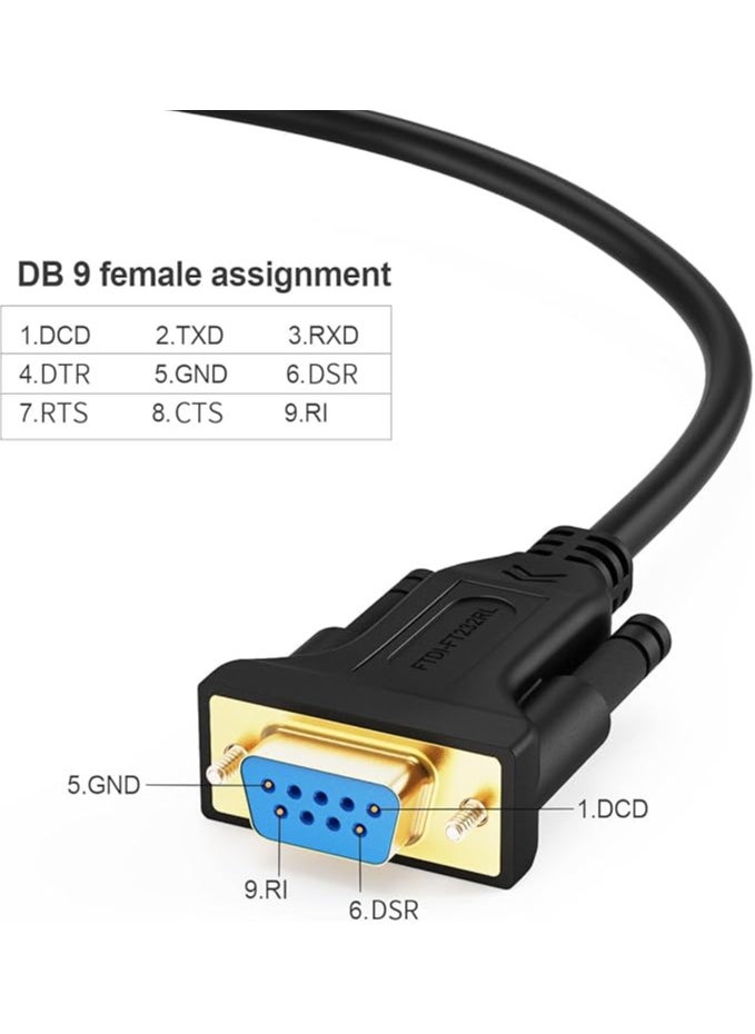 USB to RS232 Adapter with FTDI Chipset, 3.3 FT USB 2.0 to RS232 Female DB9 Serial Converter Cable for Windows 10, 8.1, 8, 7, Vista, XP, 2000, Linux, Mac OS X 10.6 and Above, 1M / Black