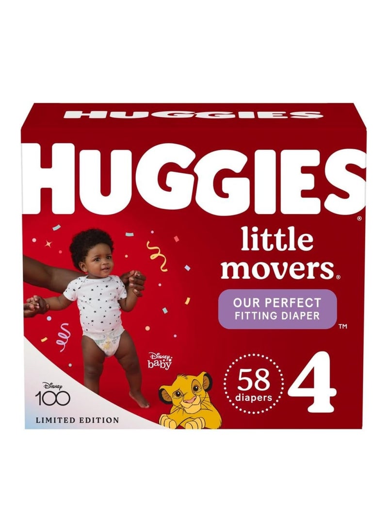 Pack Of 58 Little Movers Baby Diapers, Size 4, 22-37 lbs