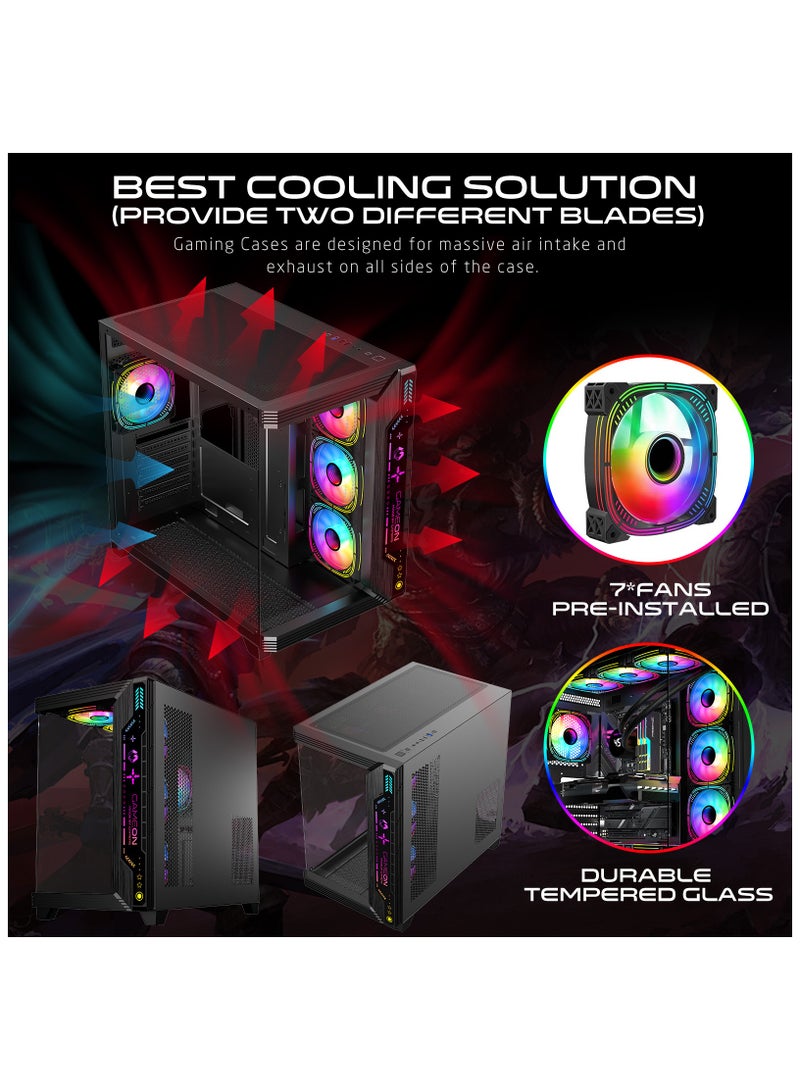 PULSE-M Gaming PC Case – ATX/M-ATX/ITX Support, Tempered Glass, ARGB+PWM Lighting, Pre-installed 7 Fans, 360mm Water Cooling Ready Black