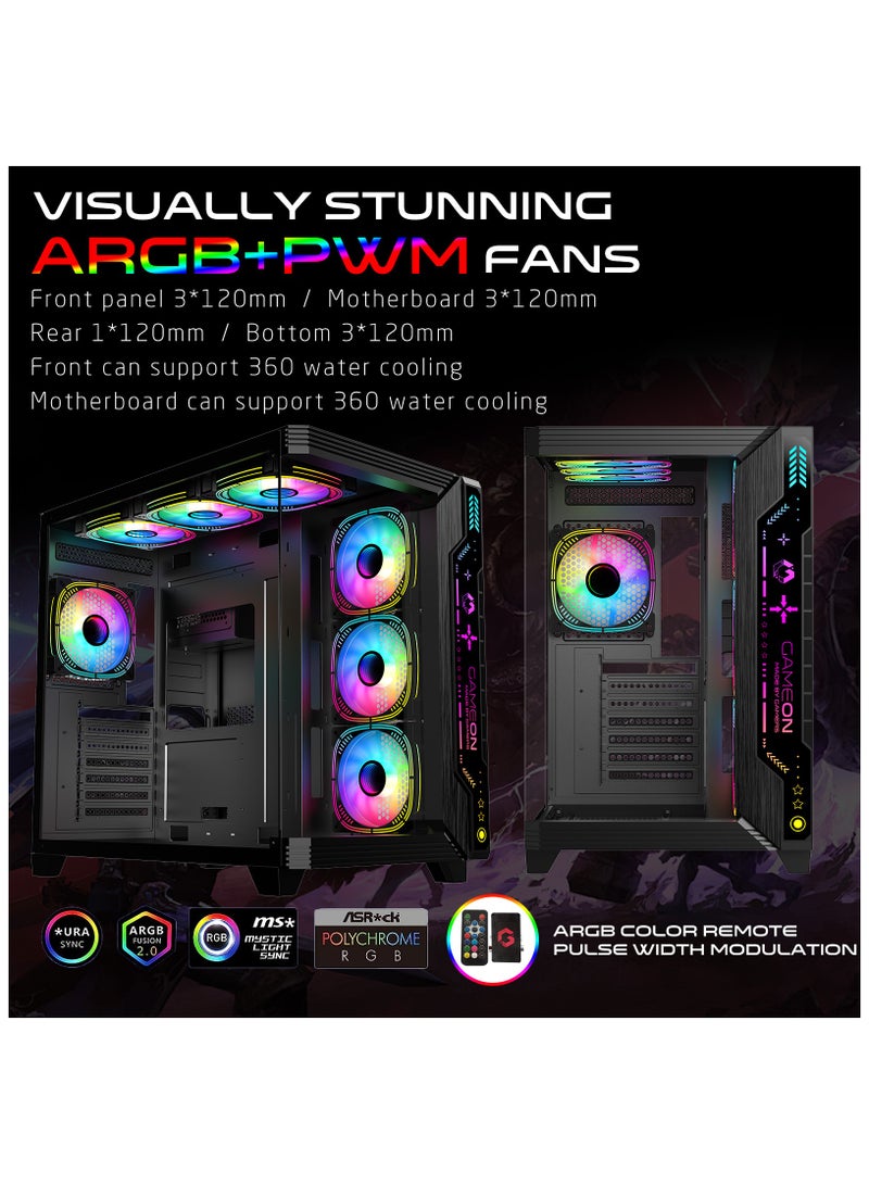 PULSE-M Gaming PC Case – ATX/M-ATX/ITX Support, Tempered Glass, ARGB+PWM Lighting, Pre-installed 7 Fans, 360mm Water Cooling Ready Black