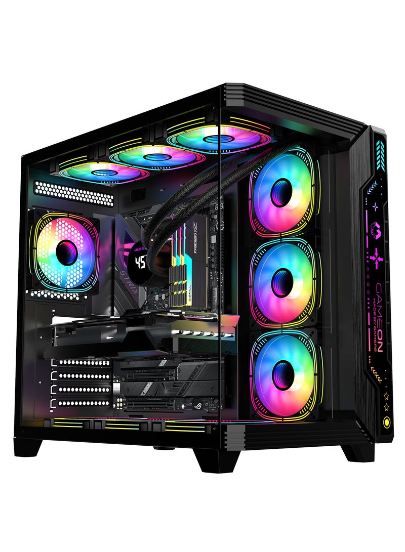 PULSE-M Gaming PC Case – ATX/M-ATX/ITX Support, Tempered Glass, ARGB+PWM Lighting, Pre-installed 7 Fans, 360mm Water Cooling Ready Black