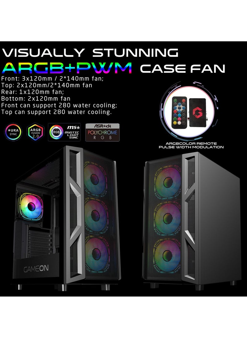 Trident IV Gaming PC Case – ATX/M-ATX/ITX Support, ARGB+PWM Lighting, Tempered Glass, Pre-installed 4 Fans, Water Cooling Ready Black