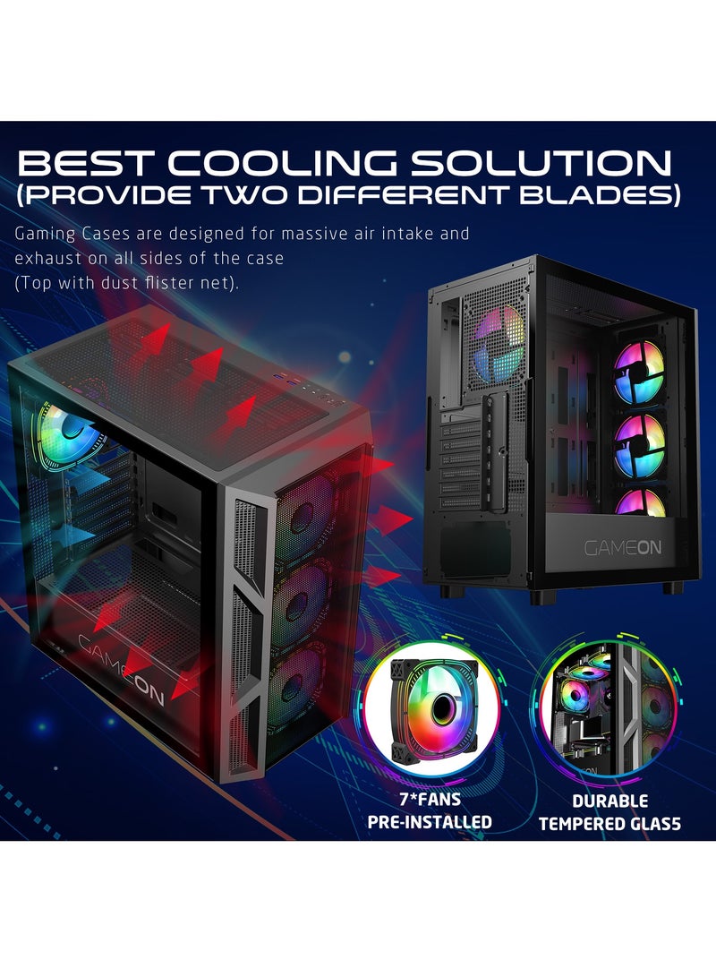 Trident IV Gaming PC Case – ATX/M-ATX/ITX Support, ARGB+PWM Lighting, Tempered Glass, Pre-installed 4 Fans, Water Cooling Ready Black