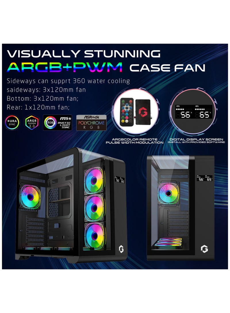 GO-INFINITY-M PC Case – ATX/ATX/M-ATX Support, Tempered Glass, ARGB+PWM Lighting, Pre-installed 7 Fans, 360mm Water Cooling Ready Black