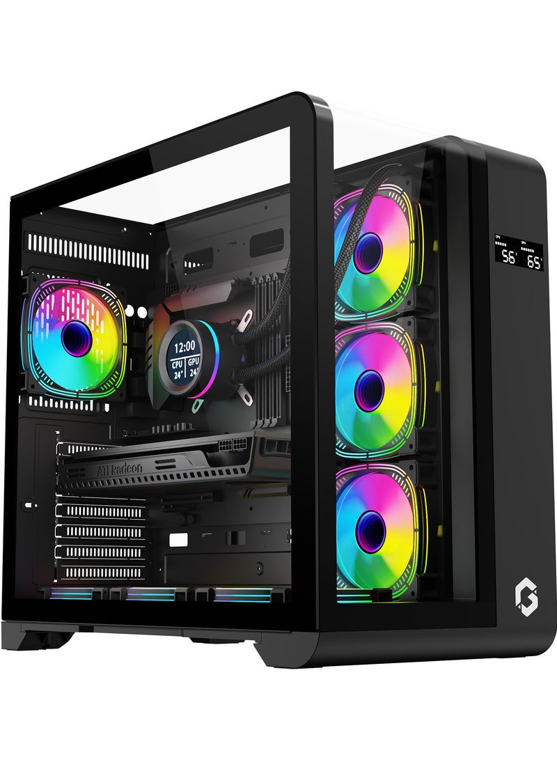 GO-INFINITY-M PC Case – ATX/ATX/M-ATX Support, Tempered Glass, ARGB+PWM Lighting, Pre-installed 7 Fans, 360mm Water Cooling Ready Black