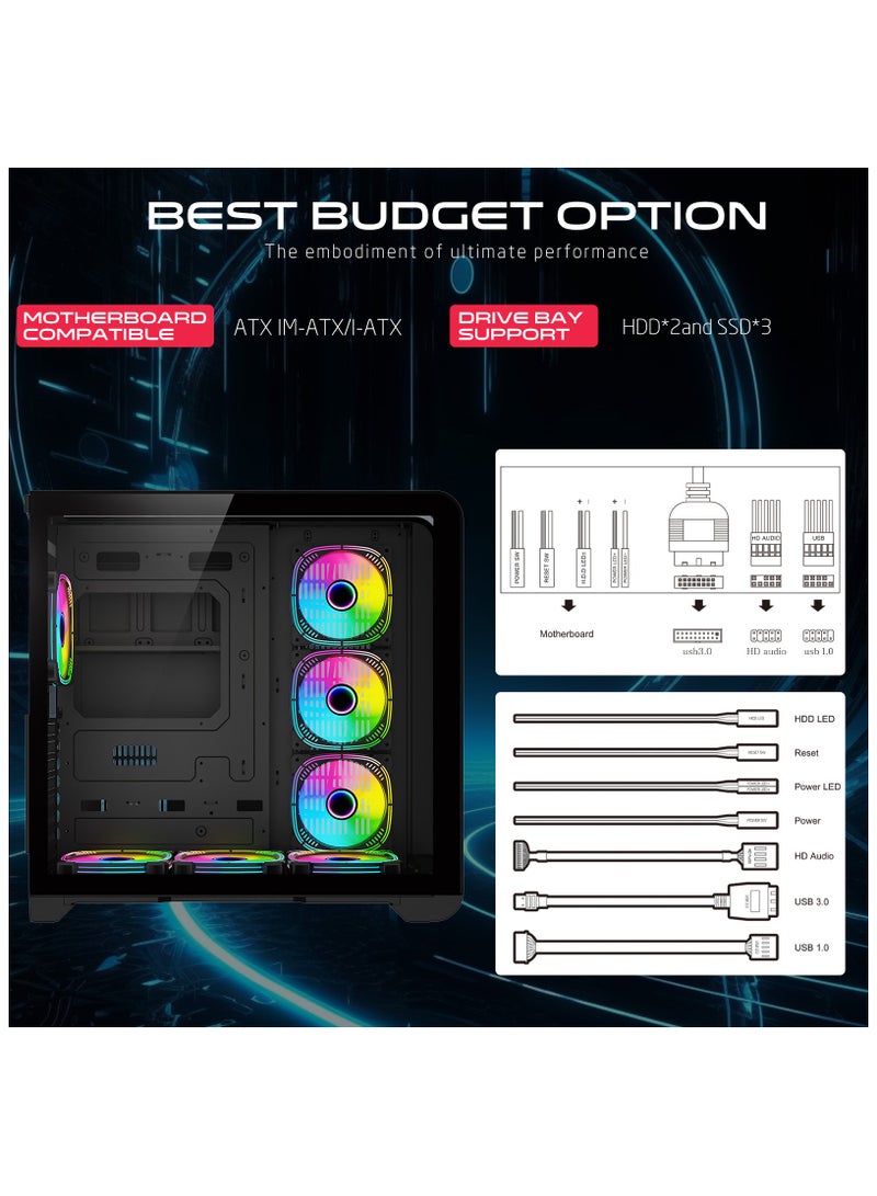 GO-INFINITY-M PC Case – ATX/ATX/M-ATX Support, Tempered Glass, ARGB+PWM Lighting, Pre-installed 7 Fans, 360mm Water Cooling Ready Black