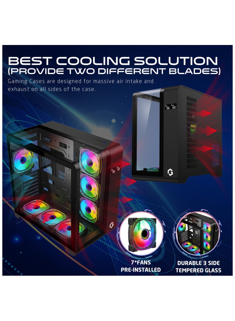 GO-INFINITY-M PC Case – ATX/ATX/M-ATX Support, Tempered Glass, ARGB+PWM Lighting, Pre-installed 7 Fans, 360mm Water Cooling Ready Black