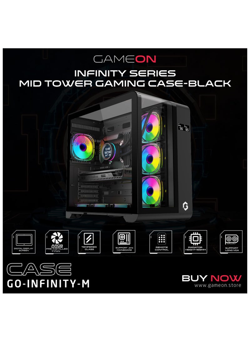 GO-INFINITY-M PC Case – ATX/ATX/M-ATX Support, Tempered Glass, ARGB+PWM Lighting, Pre-installed 7 Fans, 360mm Water Cooling Ready Black