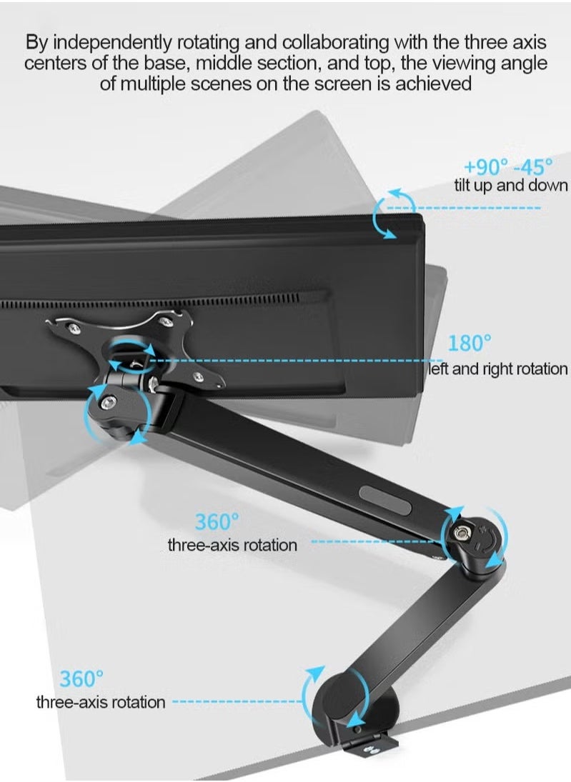 Single Monitor Mount Stand Articulating Gas Spring Monitor Arm Monitor Desk Mount with Clamp and Grommet Base Fits 17 to 30 Inch LCD Computer Monitors