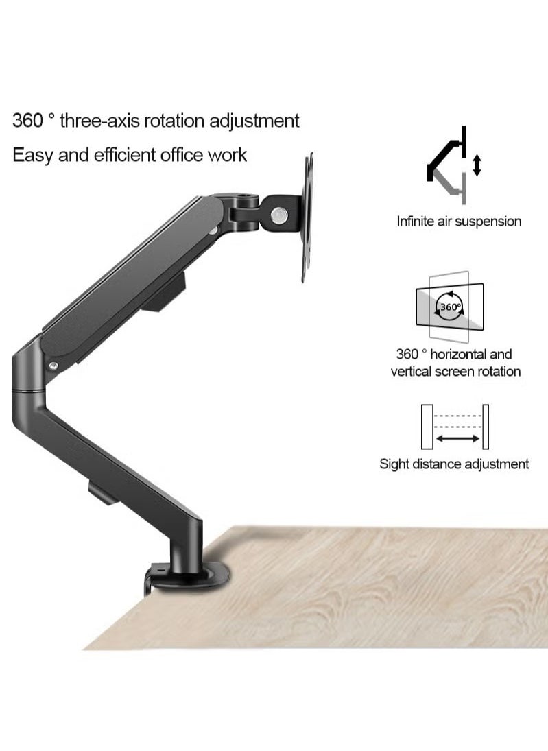 Single Monitor Mount Stand Articulating Gas Spring Monitor Arm Monitor Desk Mount with Clamp and Grommet Base Fits 17 to 30 Inch LCD Computer Monitors