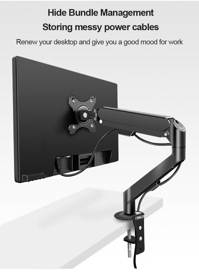 Single Monitor Mount Stand Articulating Gas Spring Monitor Arm Monitor Desk Mount with Clamp and Grommet Base Fits 17 to 30 Inch LCD Computer Monitors