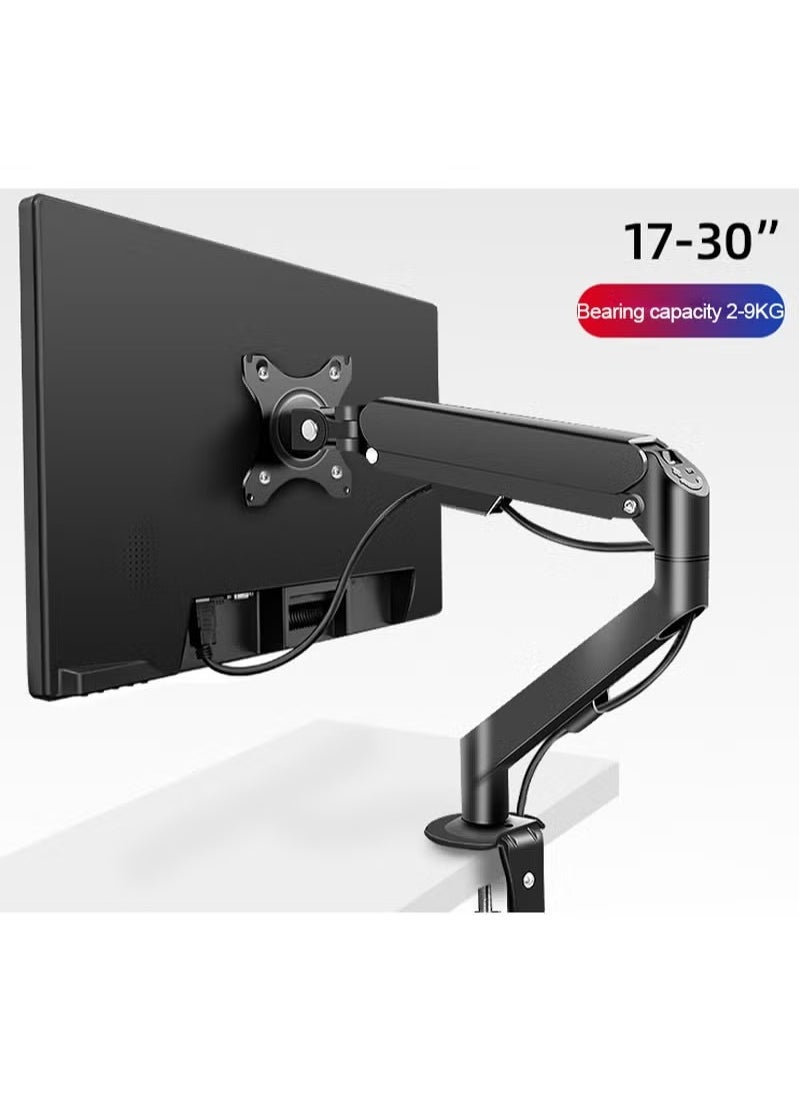 Single Monitor Mount Stand Articulating Gas Spring Monitor Arm Monitor Desk Mount with Clamp and Grommet Base Fits 17 to 30 Inch LCD Computer Monitors
