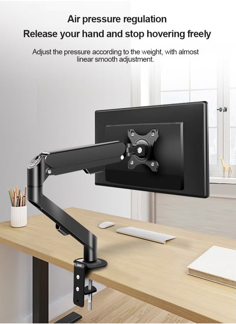 Single Monitor Mount Stand Articulating Gas Spring Monitor Arm Monitor Desk Mount with Clamp and Grommet Base Fits 17 to 30 Inch LCD Computer Monitors