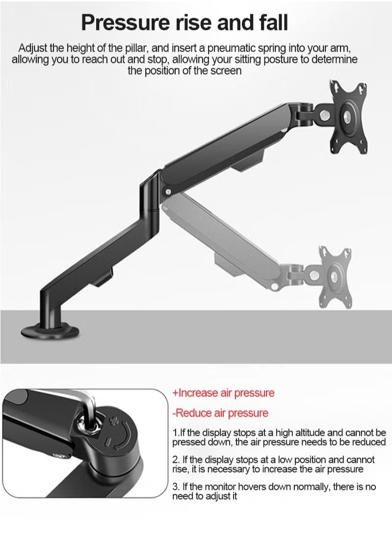 Single Monitor Mount Stand Articulating Gas Spring Monitor Arm Monitor Desk Mount with Clamp and Grommet Base Fits 17 to 30 Inch LCD Computer Monitors