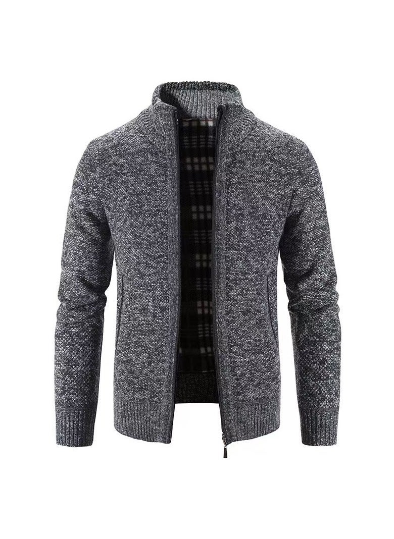 New winter knitted dark gray cardigan