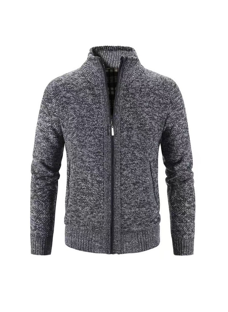 New winter knitted dark gray cardigan