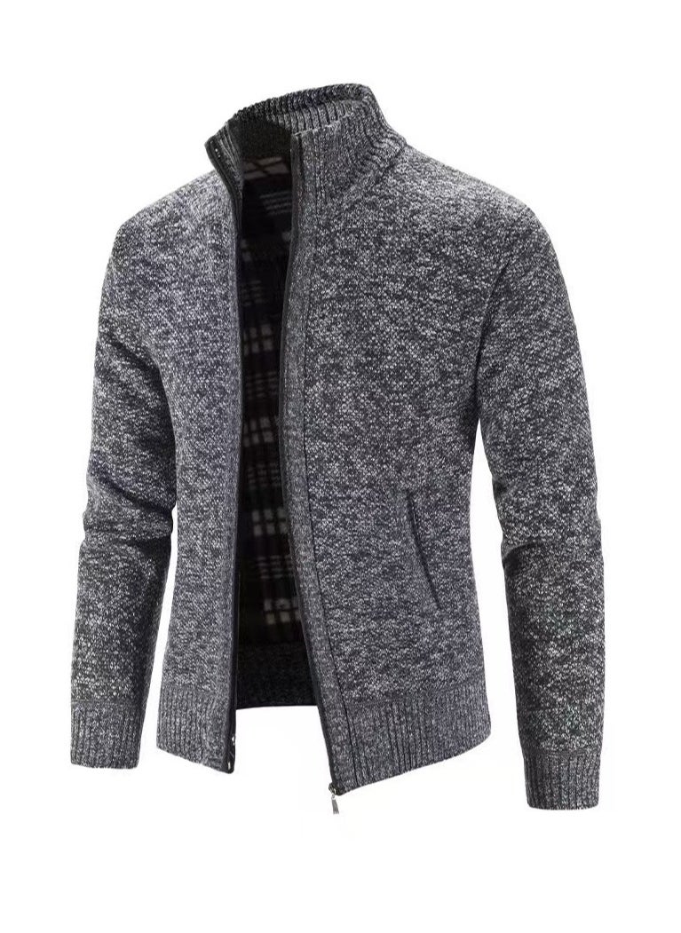 New winter knitted dark gray cardigan