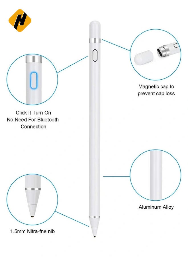 Stylus Pen for Touch Screens Rechargeable 1.5mm Fine Point Active Capacitive Stylus Smart Pencil Digital Compatible iPad and Most Tablet