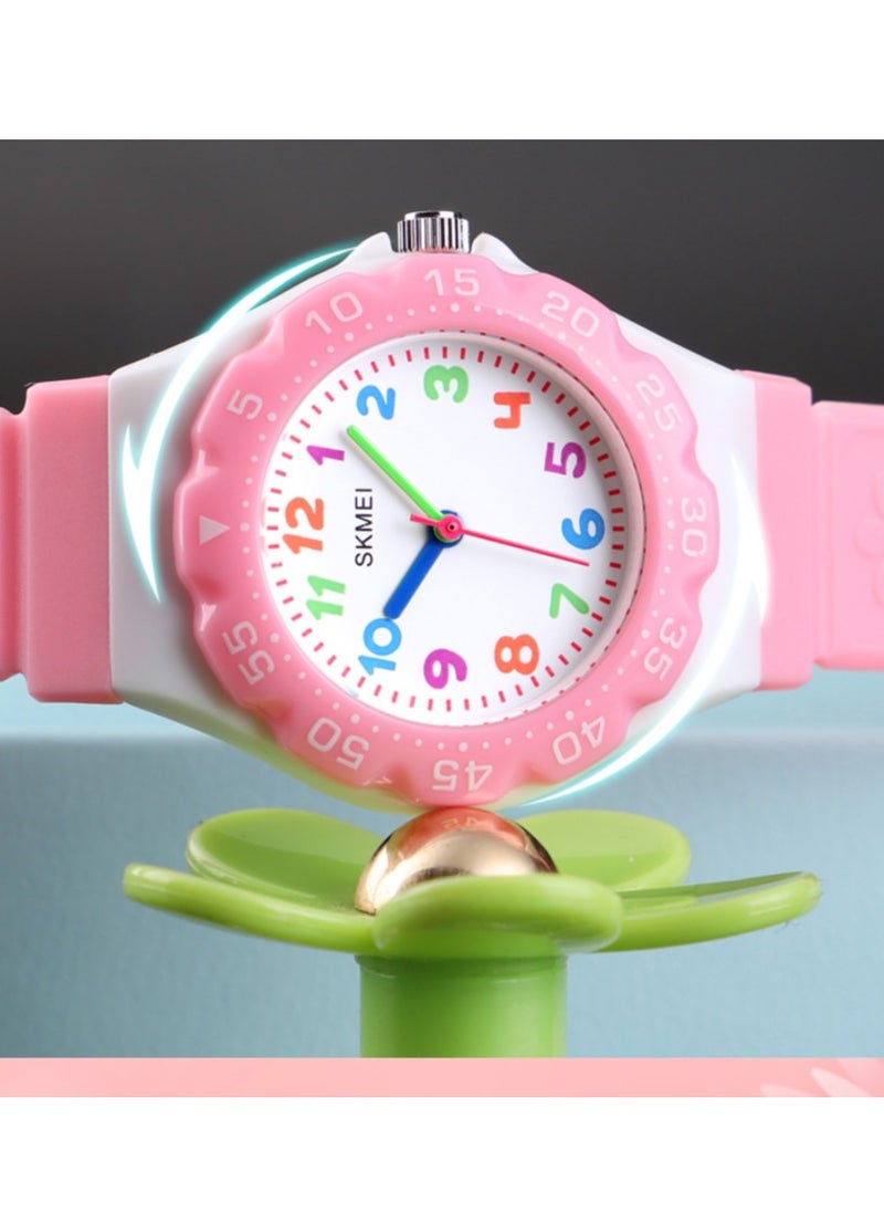 SKMEI Kids Watch Pink strap white dial multi-colored index 1483 water resistant watch