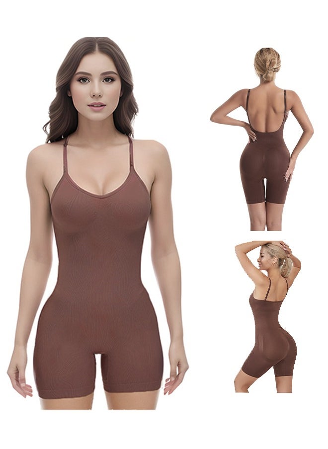 Bodysuit for Women Tummy Control Shapewear Mid-Thigh Seamless Full Body Shaper, Tummy Control Shapewear Slim Shaper Hip Lift Body Shaper, Suitable for Daily Life and Exercise, #L Brown