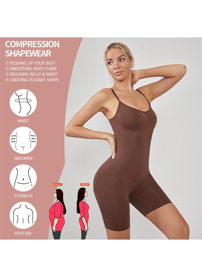 Bodysuit for Women Tummy Control Shapewear Mid-Thigh Seamless Full Body Shaper, Tummy Control Shapewear Slim Shaper Hip Lift Body Shaper, Suitable for Daily Life and Exercise, #L Brown