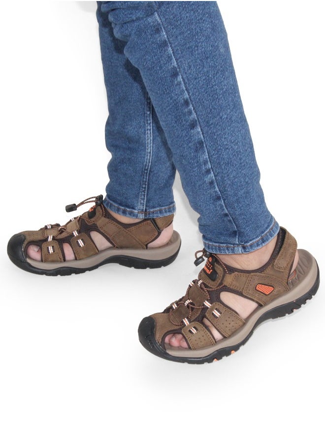 Men's Sport Outdoor Hiking Sandals Closed Toe Leather Athletic Lightweight Trail Walking Casual Sandals Water Shoes