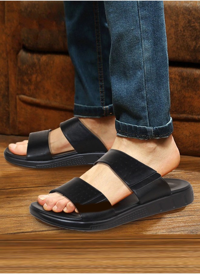 High Quality Men Sandals Leather Slippers Breathable and Durable Outdoor Man Black Luxury Slippers