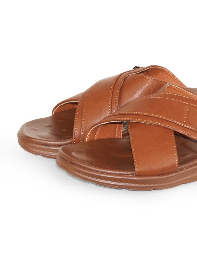 High Quality Men 40-45 Big Size Leather Sandals Brown Two Straps Slipper Shoes Pu Sole Breathable Sandals