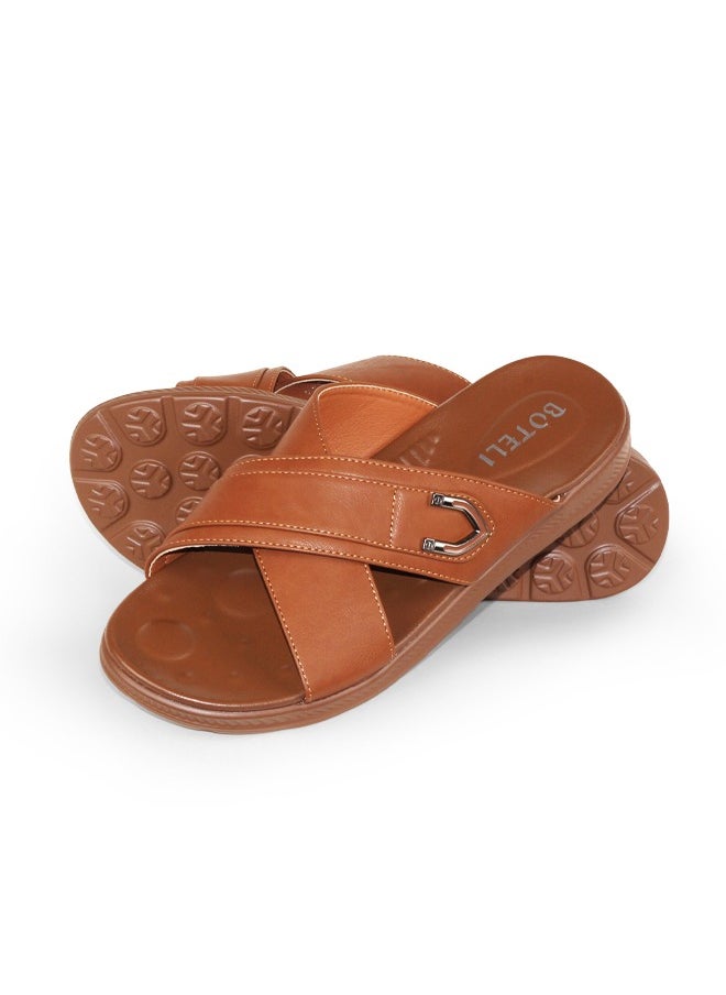 High Quality Men 40-45 Big Size Leather Sandals Brown Two Straps Slipper Shoes Pu Sole Breathable Sandals