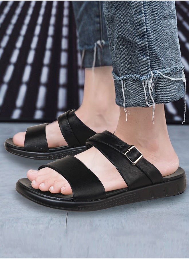 High Quality Men's Leather Outdoor Beach Sandals Thick Sole Summer 40-45 Big Size Slippers