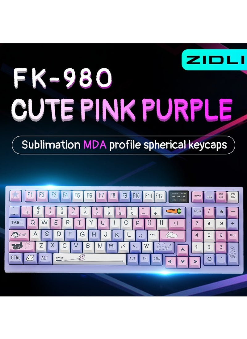 ZIDLI FK980 Custom Mechanical Keyboard with DIY Display Screen RGB Gasket Structure KTT Hyacinth Switches Wireless Triple Connectivity 98-Key Compact Layout PBT Keycaps 5 Color Variants