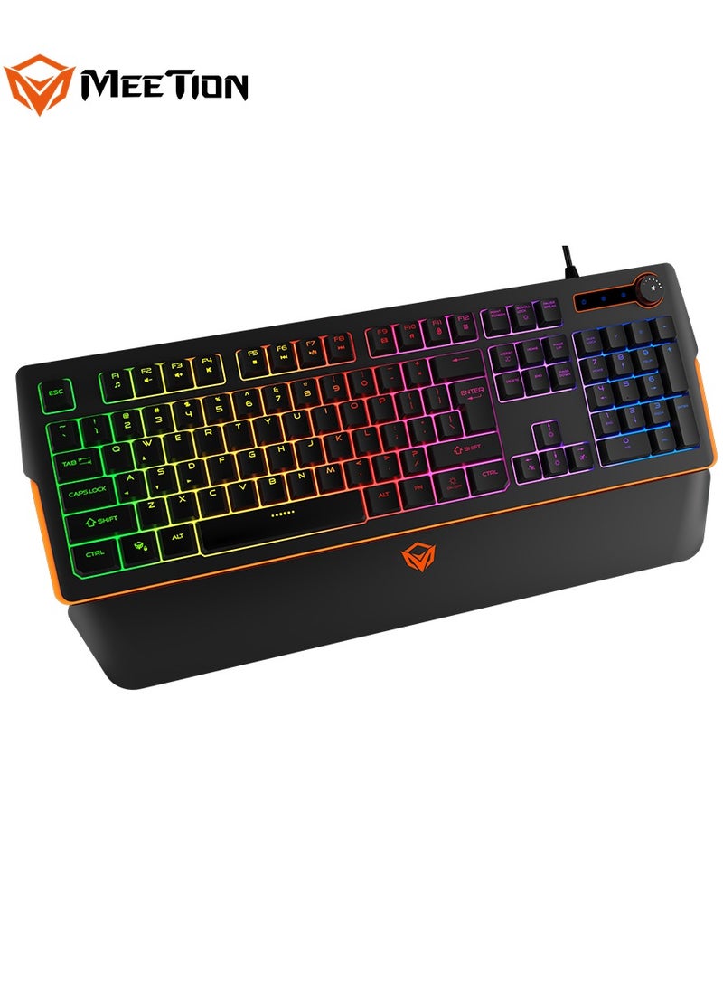 MEETION RGB Magnetic Wrist Rest Keyboard for Gaming K9520 26 keys anti-ghosting RGB backlight with brightness adjustable 12 Fn+ shortcut buttons for Multimedia, Internet, etc