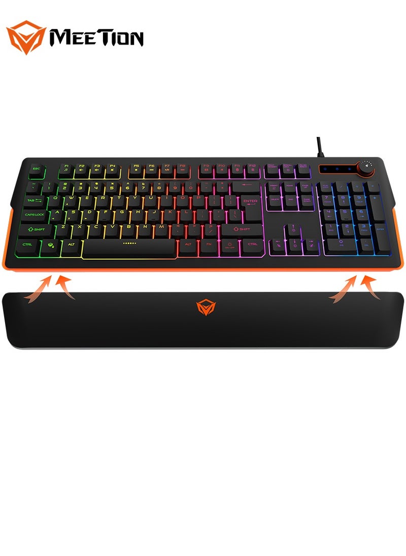 MEETION RGB Magnetic Wrist Rest Keyboard for Gaming K9520 26 keys anti-ghosting RGB backlight with brightness adjustable 12 Fn+ shortcut buttons for Multimedia, Internet, etc