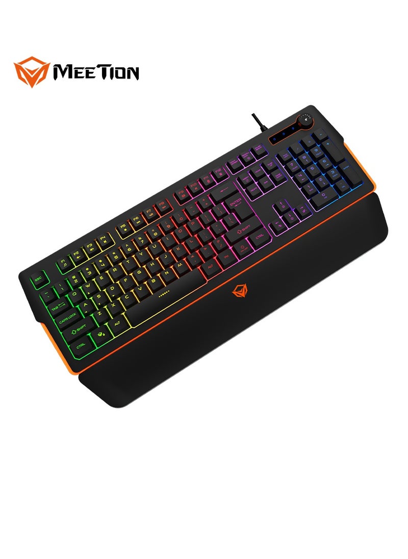 MEETION RGB Magnetic Wrist Rest Keyboard for Gaming K9520 26 keys anti-ghosting RGB backlight with brightness adjustable 12 Fn+ shortcut buttons for Multimedia, Internet, etc