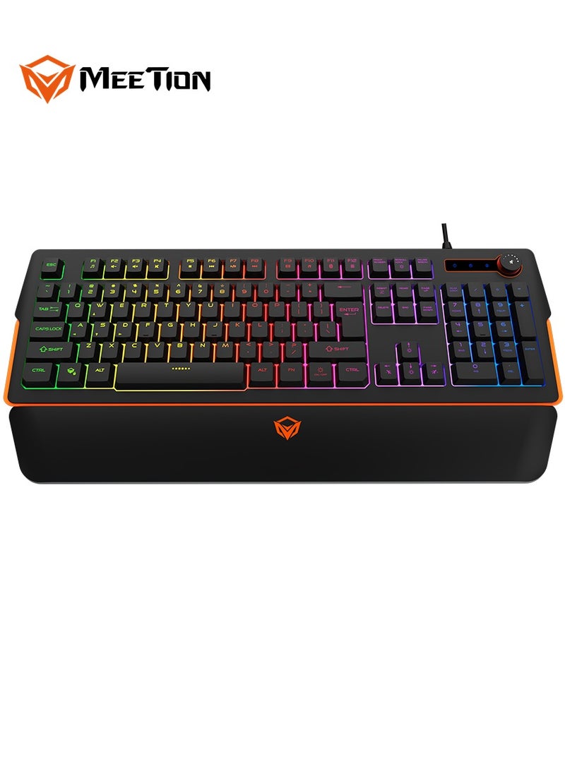 MEETION RGB Magnetic Wrist Rest Keyboard for Gaming K9520 26 keys anti-ghosting RGB backlight with brightness adjustable 12 Fn+ shortcut buttons for Multimedia, Internet, etc