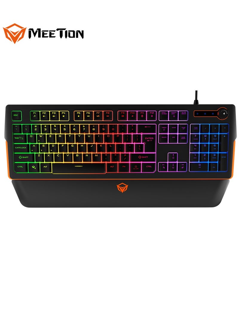 MEETION RGB Magnetic Wrist Rest Keyboard for Gaming K9520 26 keys anti-ghosting RGB backlight with brightness adjustable 12 Fn+ shortcut buttons for Multimedia, Internet, etc