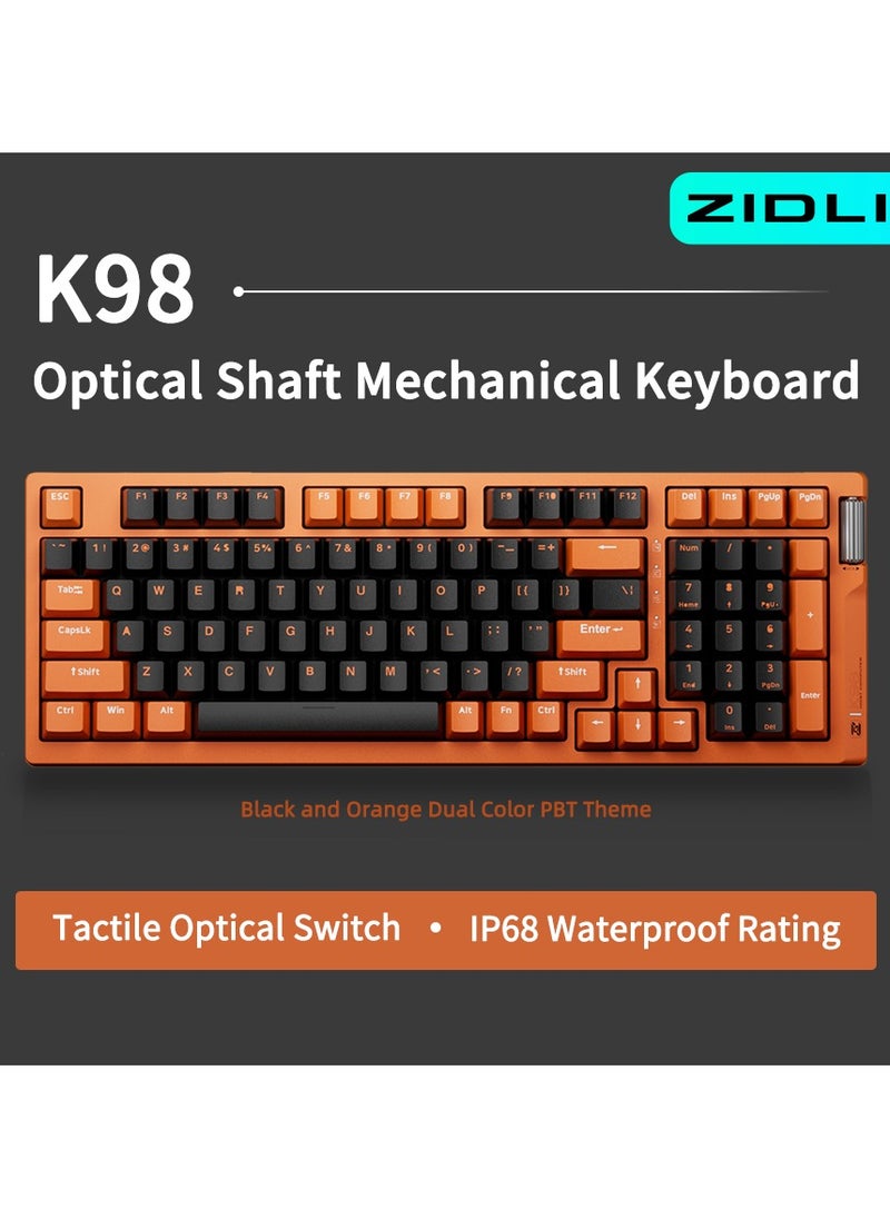 ZIDLI K98 Mechanical Keyboard - RGB Lighting, Optical Switches (Linear/Tactile), PBT Keycaps, IP68 Waterproof/Dustproof, 6 Versions Available